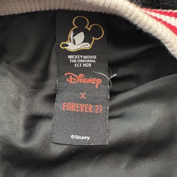 Disney X Forever 21 Mickey Mouse Faux Fur Bomber Jacket Black Red Womens Size S - Picture 5 of 15